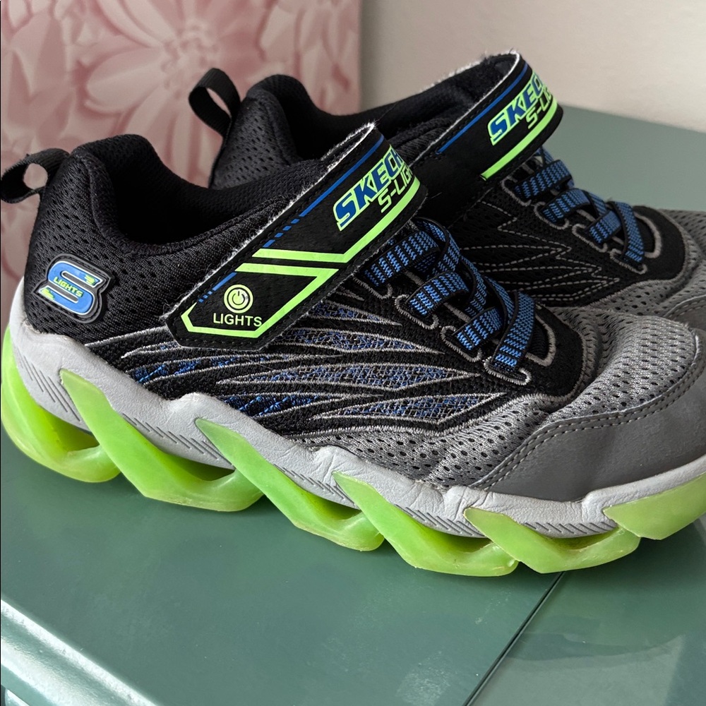 Skechers Kids' Black and Neon Green Light-Up Shoes